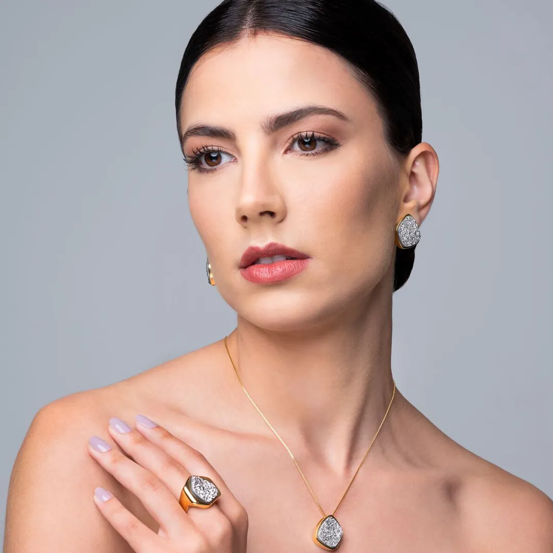 BRINCO JULIA FOLHEADO A OURO 18K - DRUSA PRATA